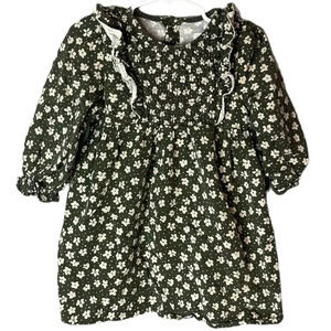 Zara Girls Size 4 / 5 Green Floral Ruffle Dress